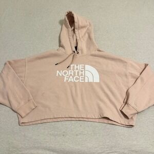 The North Face Womens Cropped Hoodie Peach Pink Logo Pullover XL NF0A4M4G